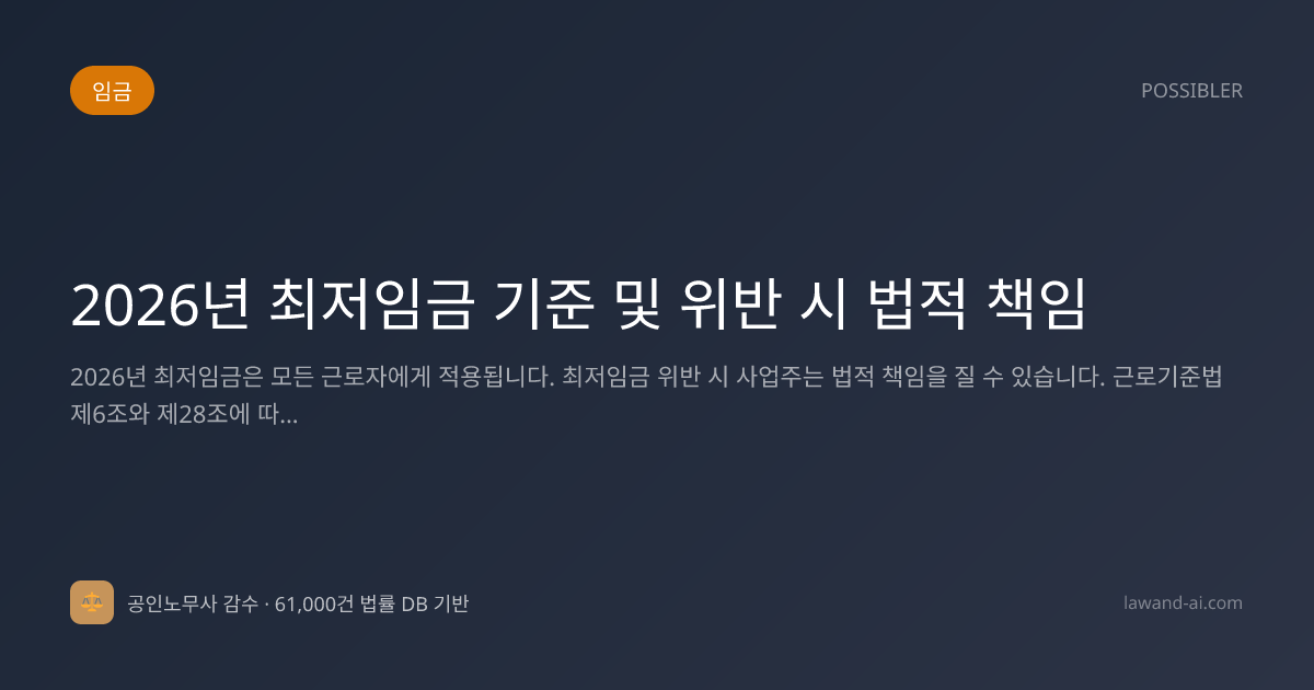 2026년 최저임금 기준 및 위반 시 법적 책임